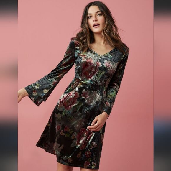 Tribal Femme Dark Purple and Green Floral Botanical Velvet Hippie Dress Small - Picture 1 of 9